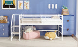 Mid Loft Bed with Storage stairs, Twin, White MF323325AAK