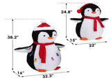 2-Piece Lighted Plush Penguins Christmas Yard Decorations, Set of 2 Pre-lit Pull Up Penguins with 78568645