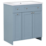 ZNTS 30-Inch Blue Bathroom Vanity with Ceramic Sink Combo, Abundant Storage Cabinet - 2 Soft close Doors WF532032AAC