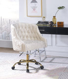 ZNTS Levian Vintage Cream Velvet & Gold Finish Office Chair B2726P266289