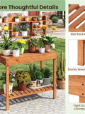 61" Wooden Gardening Worktable Flip-Up Tabletop Hidden Compartment, 3-Tier Storage, 35lbs Net, 36277238