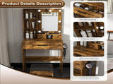Vanity Table with Mirror & Adjustable LED Lights, Power Outlet, Hairdryer Holder & Stool Compact 18725352