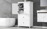 Bathroom Storage Cabinet, Cabinet with Two Doors and Drawers, Adjustable Shelf, MDF Board, White N725P188460K