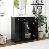 ZNTS 30-Inch Black Bathroom Vanity with Ceramic Sink Combo, Abundant Storage Cabinet - 2 Soft-close Doors WF532032AAB