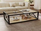 Modern coffee table for Bedroom & Living Room, Tempered Glass&Natural Wood MDF Top , Industrial W241P246907