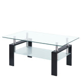 ZNTS Tempered Clear Glass Coffee Table, 2-Layers Coffee Table Living Room Center Table W1718128637