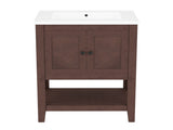 24" Brown Modern Sleek Bathroom Vanity Elegant Ceramic Sink with Solid Wood Frame Open Style N725P246473D