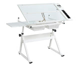 WHITE adjustable tempered glass drafting printing table with chair W347119824