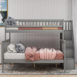 Twin over Full Stairway Bunk Bed with Storage, Gray 08886606