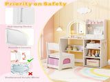 2-in-1 Kids Vanity & Writing Desk Set - LED Lighted Shatterproof Mirror , White 55578878