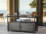 Outdoor Bar Cart Table, Large Wicker Island Rolling Cart, Wheeled Buffet Serving Cart with Glass Top 27563014