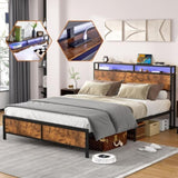 ZNTS Industrial QUEEN Bed Frame with LED Lights and 2 USB Ports, Bed Frame Full Size with Storage, Noise W1935123361