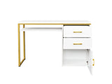 White particleboard and iron pipe, 97*35*78cm, 2 drawers and 1 door, computer desk, suitable for 09186500