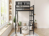 Queen Size Loft Bed with Ladder, Metal Queen Loft Bed with Storage Shelves, High Loft Bed for Kids W2580P316650