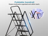 Folding stool with bandwidth anti slip pedals and tool trays, lightweight and portable steel W2717P257608