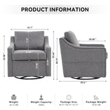 011-Linen Fabric 360&deg Swivel Accent Chair with Upholstered,One Back Pillow,Armrest with Rivets W527P190830