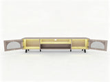 63" TV Stand with RGB LED Lights, Arched Fluted Glass Doors, Soft Close Hinges, Robot Vacuum 06191215