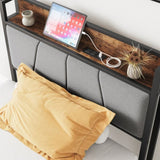 Twin Size Bed Frame, Storage Headboard with Charging Station, Solid and Stable, Noise Free, No Box W840120026