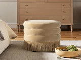 Edward 17.5" Round Upholstered Ottoman with Bullion Fringe Fawn Brown Performance Velvet B2719P320843
