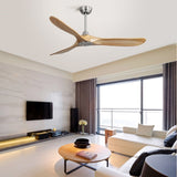 ZNTS 60 Inch Outdoor Ceiling Fan Without Light 3 Solid Wood Blade with DC Motor Remote Control W934P156670