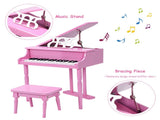 Pink Kids Piano 30-Key Keyboard Toy with Bench Piano Lid and Music Rack 71599977
