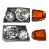 ZNTS 4pcs Front Left Right Car Headlights Corner Signal Lamps for Ford Ranger 2001-2011 Black Housing & 64639369