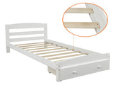 Platform Twin Bed Frame with Storage Drawer and Wood Slat Support No Box Spring Needed, White WF191655AAK