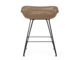 29.25" Outdoor Wicker and Iron Low Back Barstools, Brown, with Beige Cushion N772P528606L