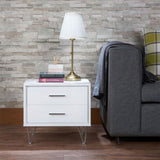 2 Drawers Nightstand with Metal Legs, White B016P253805