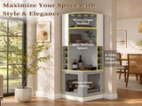 70" Corner Bar Cabinet with Glass Doors and Wooden Wine Glass Holder, Tall Corner Wine Cabinet N752P508255W