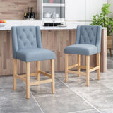 Vienna Contemporary Fabric Tufted Wingback 27 Inch Counter Stools, Set of 2, Light Blue and Natural 64853.00LBLU