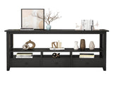 3 Tier Vintage Solid Console Table with 3 Drawers and Shelves, Industrial Console Table Coffee Table 10966810
