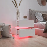 White Color High Glossy 2 Drawers Bedside Table with RGB Led Light Nightstand with Bluetooth Control W2139142767