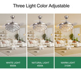 42 Inches Crystal Ceiling Fan Silver Crystal Ceiling Fan Chandelier with Remote 6 Speeds 3 Colors W2352P204473