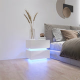 White Color High Glossy 2 Drawers Bedside Table with RGB Led Light Nightstand with Bluetooth Control W2139142767