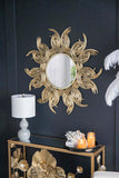 38" Sunburst Metal Decorative Mirror with Gold Finish, Boho Wall Decor Sun Mirror for Living Room W2078124327