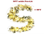 9ft Lifelike Christmas Garland Pre-Lit 50 Warm LEDs Timer 180 Tips Poinsettias Berries PVC/PE 93739249