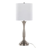 Sawyer 25" Contemporary Metal Table Lamp in Brushed Nickel with White Linen Shade and Built-in USB B202P224080