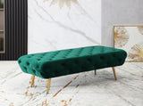 Sira Velvet Button Tufted Bench with Gold Metal Legs, Green T2574P164598