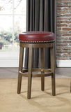 Round Swivel Bar Stools Set of 2, Red Faux Leather 360-degree Swivel Seat Nailhead Trim Solid Wood B011P201574