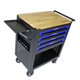 4 DRAWERS MULTIFUNCTIONAL TOOL CART WITH WHEELS AND WOODEN TOP-BLUE W1102111182