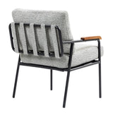 Modern Accent Chair with Natural Wood Armrests Black Metal Frame, Light Gray Upholstered Seat W2215P248473
