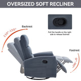 Manual Recliner Chair with Rocker and Swivel in Fabric for Living Room, Blue Grey 52130919