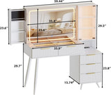 Vanity Desk with with Mirror and Lights, Makeup Vanity Table with Glass Top ,Dressing Table with W3393P315818
