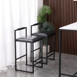 Black Bar Stool with Backrest Set of 2 Counter Height PU Leather Upholstered Bar Chairs with W1757122139