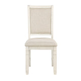 Antique White Finish Wooden Side Chairs 2pcs Set Textured Fabric Upholstered Dining Chairs B01155793