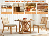 2 Pack Rubber Wood Dining Chairs, PVC Woven Rattan Back Side Chairs with Padded Fabric Seat, 29165042