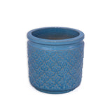 Handmade Ceramic Flower Pot Set of 3, 15/12/9 Inch Diameter, Blue with Geometric Pattern, for W3273P321480