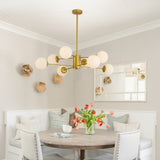 Modern 8-Light Gold Chandelier with White Glass Globe Shades, Mid-Century Branching Design, Elegant W1340P211849