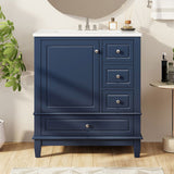 30" Bathroom Vanity with Sink, One Door with Shelf and Three Drawers, Soft Close Door, Blue N759P225994C
